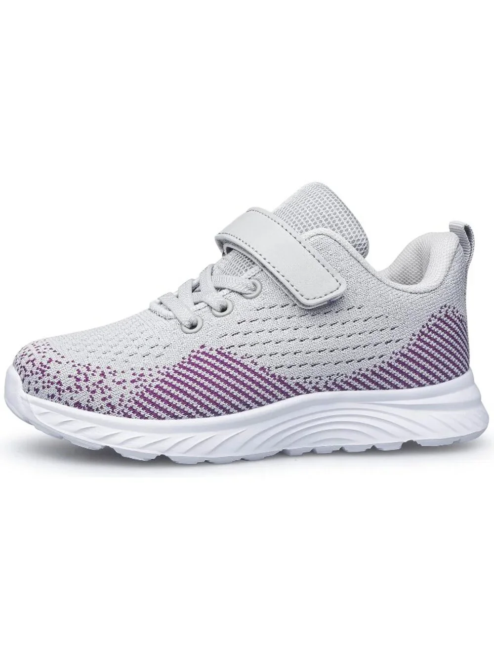 Kids Grey Purple Mesh Shoes Toddler Boys Girls Running Sports Strap Sneakers